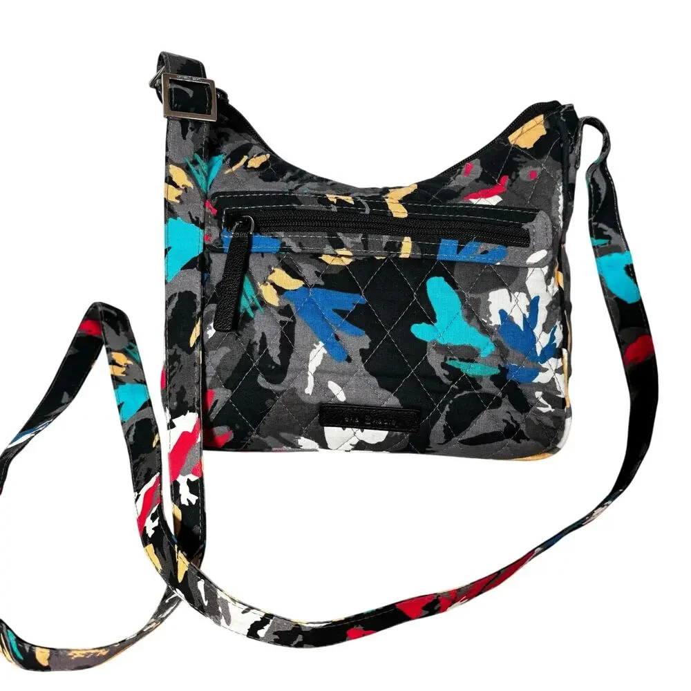Vera Bradley quilted shoulder crossbody bag purse black gray quilted cotton